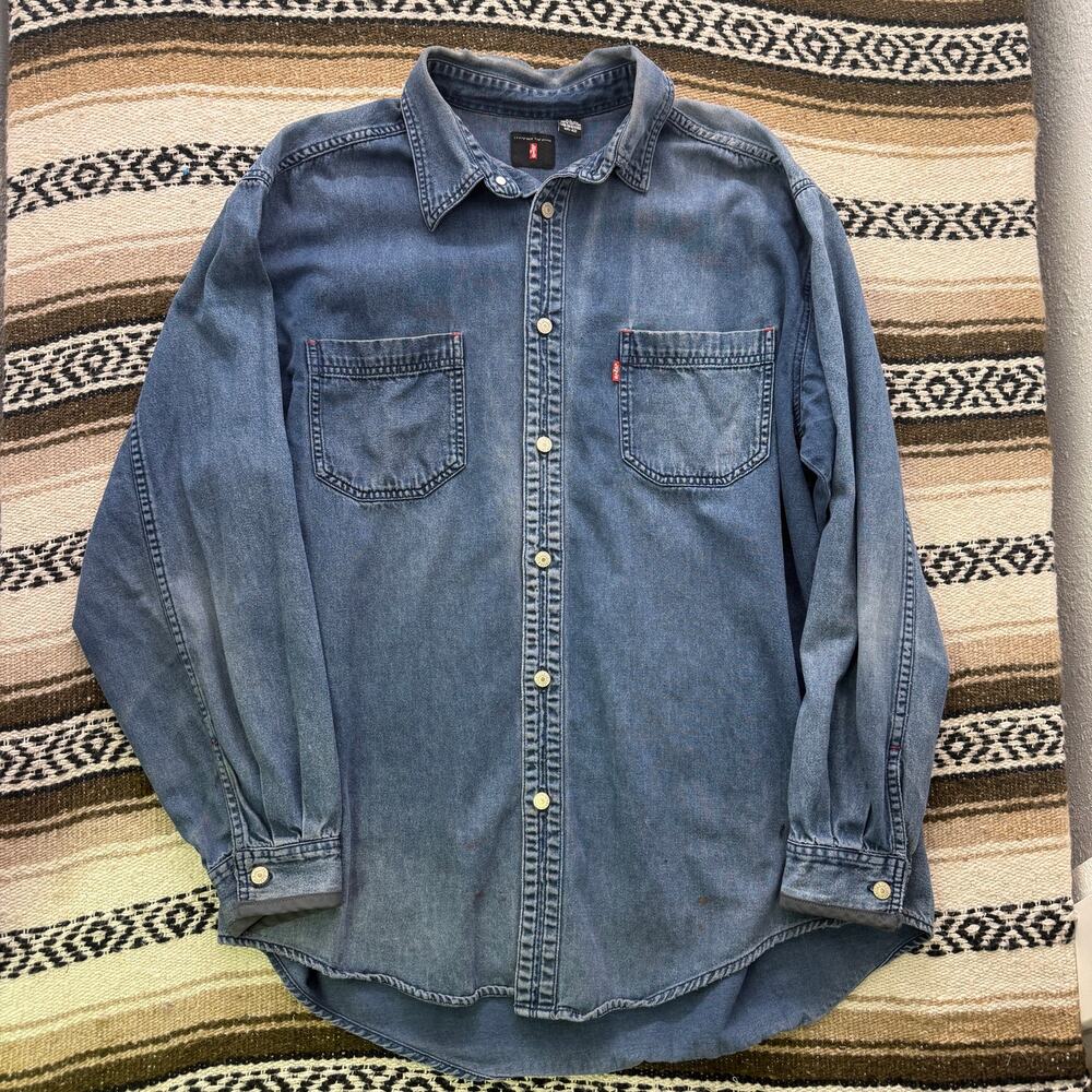 Vintage 2000's Levi's Red Tab Blue Jean Denim Button Up Long Sleeve Shirt Sz XL